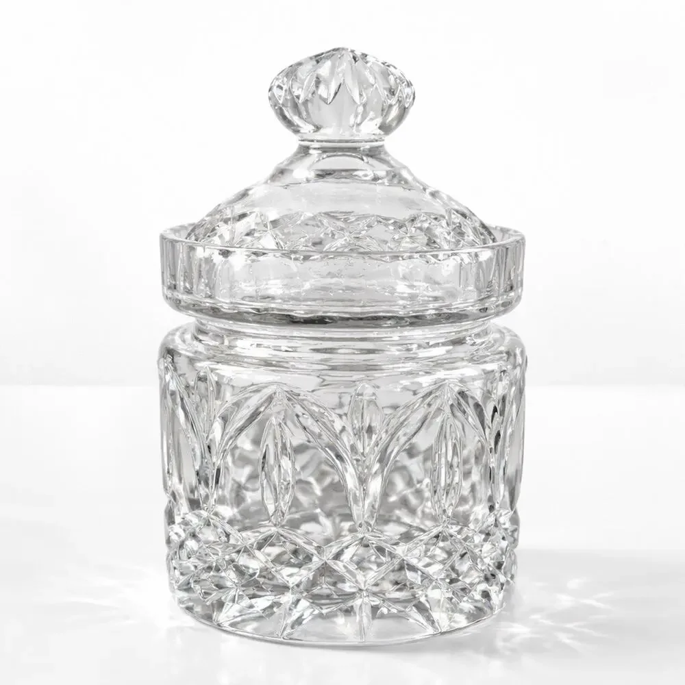 Beautiful Astor Antique Crystal Biscuit Barrel or Candy Jar Diamond Cut 7.5”